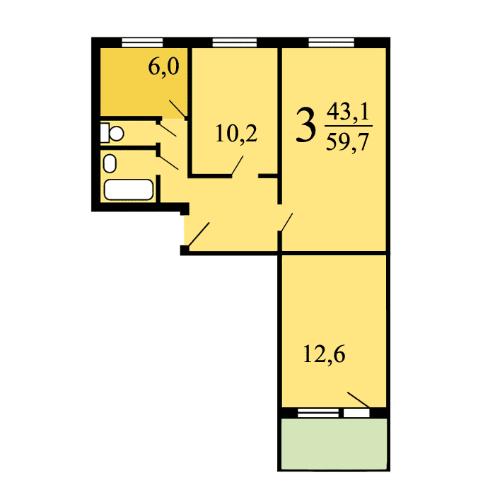 Квартира-вторичка 59.7 м2 от 10458000 руб, Москва , Открытый аукцион 