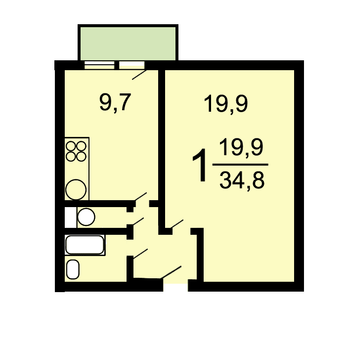 Квартира-вторичка 35.4 м2 от 9375000 руб, Москва , Открытый аукцион 