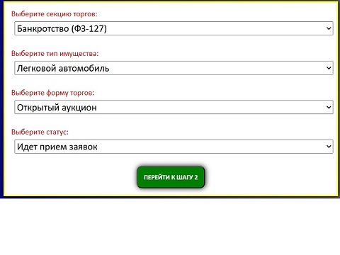 Форма создания лотов на Аукционном доме Торги России